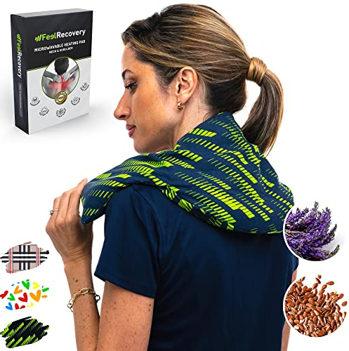 Wärmekissen Nacken & Schulter für Mikrowelle - Körnerkissen Nacken (60x22cm) - Nackenkissen mit Waschbarem Bezug, 100% Baumwolle und Lavendelduft - Wärme-Kältetherapie