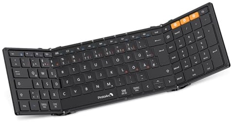 ProtoArc XK01 Bluetooth Faltbare Tastatur mit Ziffernblock, QWERTZ | 3 Bluetooth 5.1 Kanäle, Wiederaufladbar, für iOS, Android, Windows, MacOS