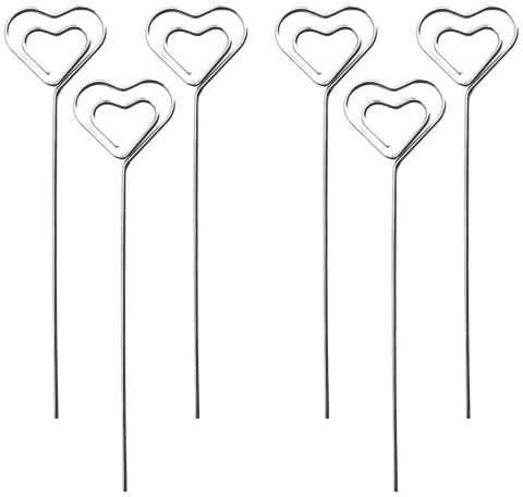 Lmyzcbzl Metall Fotohalter, 6 Pcs Metalldrähte Memo Clip, Kartenhalter in Herzform, Tischnummer Clip, für Party Geburtstag Hochzeit Kuchen Dekor, 13 x 3.2 cm（Silber）