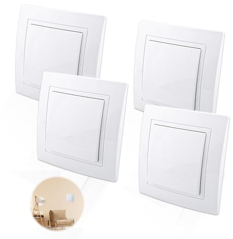 ZIGefofo 4 Stück Unterputz Ein-/Ausschalter Taster All-in-One Visage Schalter Ein Weiß mit Schraubendreher Serienschalter Steckklemme Wechselschalter Lichtschalter Universal Aus-Wechsel 82 x 82 mm