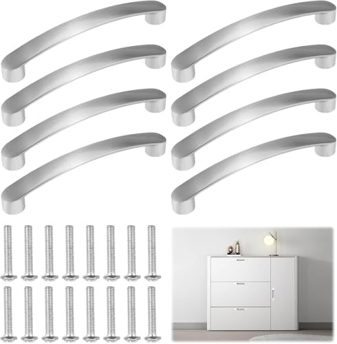 8 Stück Schranktürgriffe, Möbelgriffe 128mm Lochabstand, Schrankgriffe Silber mit 16 Schrauben, Aluminium Schrankgriff, Küchenschrank Griffe, Schrankgriffe für Schubladen,für Küchen,Schubladen,Schrank