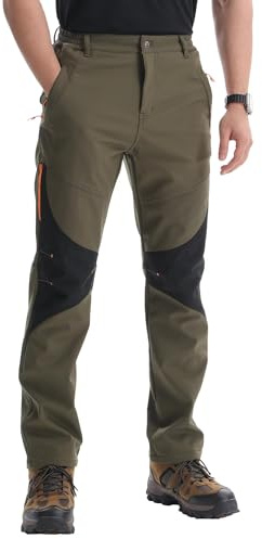 PrimeCrest Wanderhose Herren Softshellhose Wasserdicht Trekkinghose Thermohose Warm Outdoorhose Stretch Skihose Thermo Jagdhose Gefüttert Winter Hose Snowboard Hose Männer Grün 32
