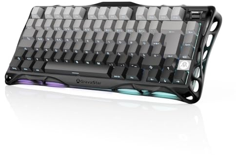 GravaStar Mercury K1 Mechanische Gaming Tastatur QWERTZ-Farbverlauf Schwarz | 75% Wireless Gaming Keyboard mit Tri-Mode (2.4G/BT/USB-C), Hot Swap,Kabellos, Gasket, RGB,8000mAh Akku und Aluminiumgehäuse