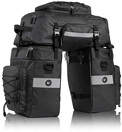 BAIGIO Fahrradtasche 3 in 1 Multifunktion Fahrrad Gepäckträgertasche wasserdichte 75L Großvolumen Gepäckträger Tasche Hinten Satteltaschen für Fahrrad mit Regenschutz, Schwarz für Herren