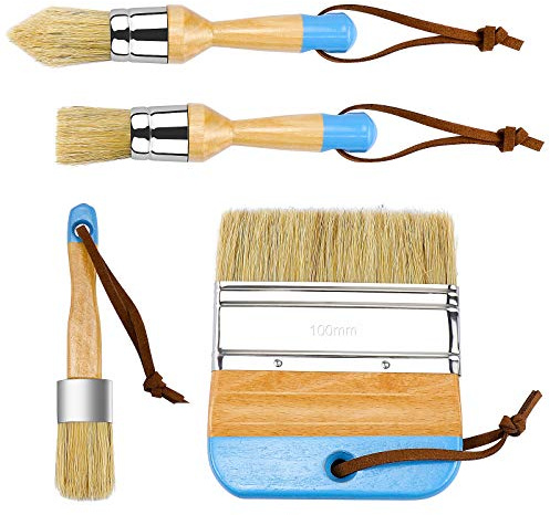 Dreamtop 4 Stück Kreide Farbe Pinsel Holz Kreide und Wachs Pinsel natürliche Schablonenpinsel Borste Runde Farbe DIY Malerei Wachsen für Holz Möbel Home Decor