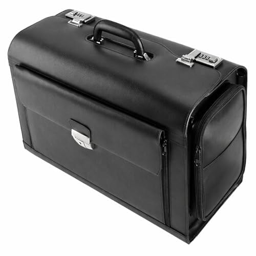 Alassio 45057 - Pilotenkoffer VERONA, aus hochwertigem Leder, ca. 49 x 35 x 24 cm, schwarz