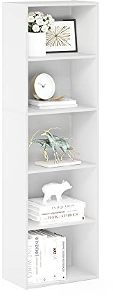 Furinno Luder Bücherregal – Weißes kleines Bücherregal & Regaleinheit, kompakter Aufbewahrungsorganizer für Bücher & Deko, einfache Montage, 5-stöckiges Design