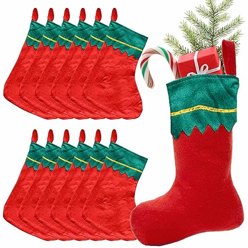 Nikolausstrumpf,Nikolausstiefel Personalisiert,Nikolausstiefel Rot 12 Stück | Nikolausstiefel Zum Befüllen,Großer Weihnachtsstrumpf für Süßigkeits Partyzubehör Weihnachtsbaum Hängende Kaminsocken