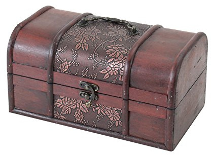 HMF Schatztruhe aus Holz, kleine Schatzkiste mit Vintage Metallverschluss für Kindergeburtstag, Hochzeit oder Jubiläum | 25 x 15 x 13 cm | Japan