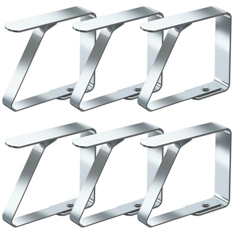 Blooven 6 Stück Tischtuchklammern Edelstahl, Tischdeckenklammer Tischabdeckungsklemmen Tischdecke Clips Tischtuch Clips Silber, Für Tischplatten mit 2,5–4 cm Stärke (Mittel x 6 Stück)