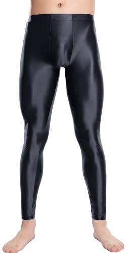AIEOE Herren Leggings Öl Glänzend Tights Hose Stretch Glatte Hose Übergröße Glossy Strumpfhosen Slim Fit Lange Pants M-XXL