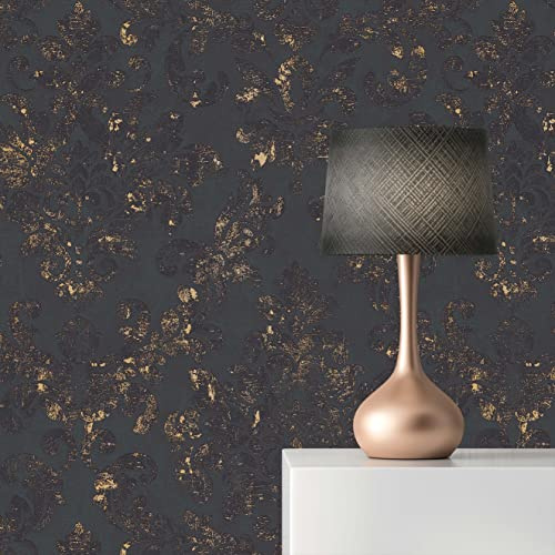 TADESSI Tapete Barock Giulia M1-No.392 Vliestapete Schwarz Gold Barocktapete mit Ornamenten Wohnzimmer Schlafzimmer