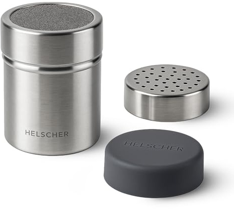 Puderzuckerstreuer aus Edelstahl 2-in-1 – Feinsieb und Lochdeckel (2,5 mm) mit Silikondeckel – ideal zum Bestäuben von Puderzucker, Kakao und Zimt – perfekt zum Backen oder für Cappuccino