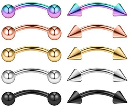 LYITZW 10 Stück Piercing Schmuck Chirurgenstahl 8mm Curved Barbell Augenbrauenringe Helix Tragus Snug Lip Bauchnabelpiercing Ohrringe für Damen Herren