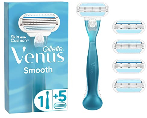 Gillette Venus Smooth Rasierklingen Damen, 5 Ersatzklingen für Damenrasierer + Handstück