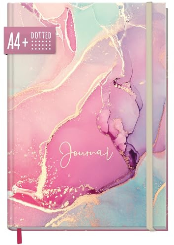Häfft paper&you dotted Journal A4+ Notizbuch gepunktet Silky Pink | 156 nummerierte Seiten mit Punktraster, 100g/m²-Papier - Schreibbuch, Journaling-Buch mit Gummiband & Lesebändchen