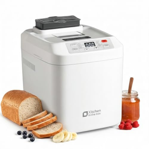 Kitchen in the box Brotbackautomat mit 12-in-1 Programmen, 2 Brotgrößen, 900g, Brotbackmaschine mit 13h Timer, Zutatenspender & Antihaft-Backform, Weiß