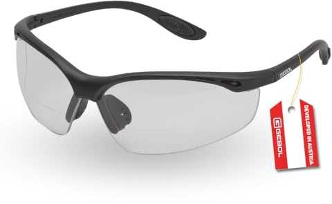 Gebol Schutzbrille Reader Klar, 1 Stück Arbeitsschutzbrille mit Lesehilfe 1,5 Dioptrien, sportliches Design, gummierte Nasen- u. Bügelpolster, für Damen und Herren, Einheitsgröße. Schwarz