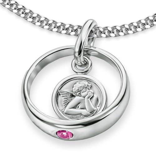 CLEVER SCHMUCK Set Taufengel Ring rund mit rosa Zirkonia und Kette mit 36 cm, beide aus 925er Silber, Sterling Silber, Zirkonia