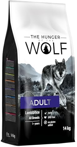 The Hunger of the Wolf Hundefutter für ausgewachsene Hunde aller Rassen, Fein zubereitetes Trockenfutter mit Lamm und Reis - 14 kg