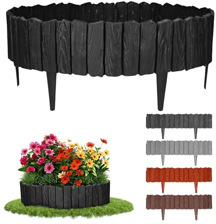 GARDENIX 2.3m Holzoptik Rasenkante Kunststoff 4 Module - Beetumrandung Garten, Beeteinfassung Schwarz, Beetbegrenzung, Flexible Blumenbeet Umrandung, Beetzaun, Gartenpalisade Holz, Beetkanten