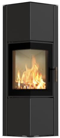 ILDNORD ODYN Kaminofen 8 kW - Freistehender Eckkamin aus Stahl - Holzofen mit 2 Seiten Glas, Kamineinsatz BImSchV 2 & Energieeffizienzklasse A - Skandinavischer Schwedenofen für Wohnzimmer