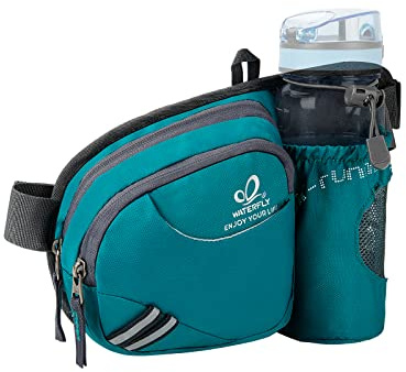 WATERFLY Gürteltasche Bauchtasche mit Flaschenhalter Damen und Herren | Atmungsaktiv, Sport, Hüfttasche für Laufen, Radfahren, Camping, Klettern, Reisen, Wandern, Joggen, Hundetraining