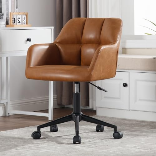 chairus Bürostuhl PU Leder 360° Drehbar Höhenverstellbar Mit Rollen Braun | PU-Leder-Bezug, 360° drehbar, höhenverstellbar, mit Rollen, für Arbeitszimmer, Büro, Homeoffice