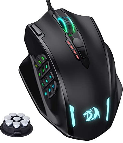 Redragon M908 Impact RGB LED MMO Maus mit Seitentasten, optische kabelgebundene Gaming-Maus mit 12.400DPI, hohe Präzision, 20 programmierbare Maustasten
