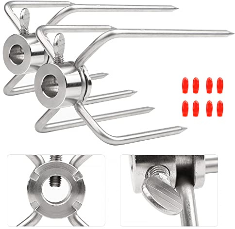 CPROSP 2 Fleischklammer für Drehspieß, Fleischnadeln für Grillspieß Ddelstahl mit Durchmesser 12,5mm mit Feststellschraube mit Rote Schutzhülle…