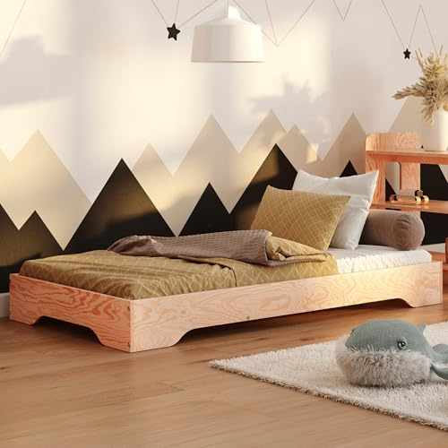 smartwood Kinderbett 90x200 cm - Bodenbett aus Kiefernholz mit FSC-Zertifikat - Montessori Bett mit gebogenem Lattenrost bis zu 230 kg für Jungen und Mädchen - Einfache Montage - TILA 7