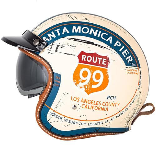 Motorrad Jethelm 3/4 mit Visier, Retro Motorrad Motorradhelm, ECE-Zertifiziert für Herren und Damen - Ideal für Moped, Mofa, Scooter und Roller, Halbschalenhelm