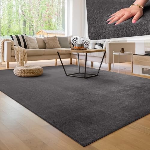 Paco Home Moderner Kuscheliger Wohnzimmer Teppich Kurzflor waschbar flauschig Weich Einfarbig Felloptik zeitlos stilvoll rutschfest pflegeleicht, Farbe:Anthrazit, Größe:120x160 cm