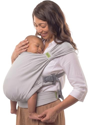Boba Bliss Babytrage Neugeborene ab Geburt bis 16 kg - 2-in-1 Baby Carrier & Baby Tragetuch Ohne Binden & Knoten, Hüftfreundliche Babytrage ab Geburt, Weiche & elastische Baby Trage (Grau)