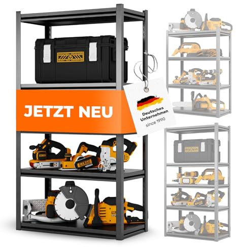 STEELmania Metallregal mit Metallböden [TESTSIEGER] einfacher Aufbau [Ultra stabil] Schwerlastregal schwarz mit fünf Böden - Lagerregal Keller-Regal-Metall I Jetzt Regal wählen I Shelf 160x86x45