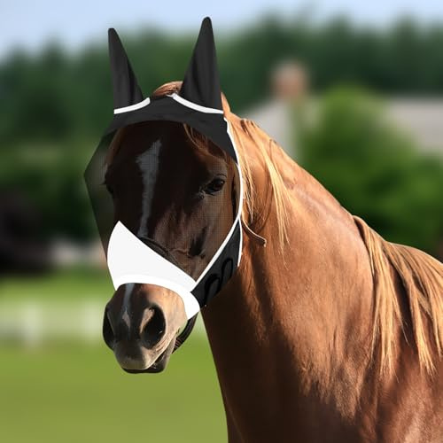 Vylyciy Pferde Fliegenmaske,FliegenmaskS Pferd UV Schutz,Pferd Mesh Fliegenmas,Atmungsaktive Fliegenmak Pferds Cob Warmblut Pferdemaske,Fliegenhaube Pferde,Horse Fly Mask,Fliegenmak für Pferda,Schwarz