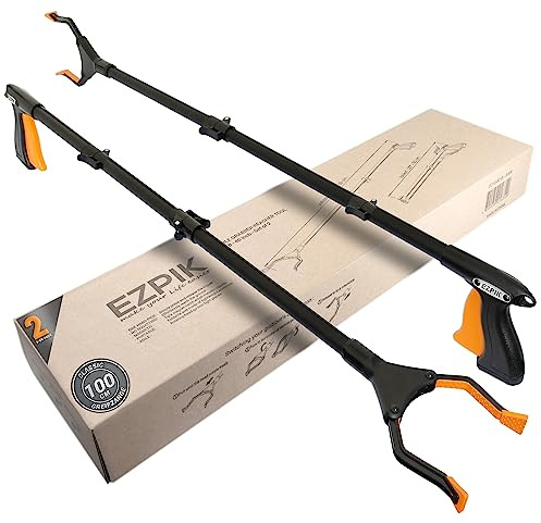 EZPIK 2 x 100 cm Greifer für Senioren mit Magnet-Greifarm, Robuste Greifzangen für Menschen mit Behinderungen, Drehbare Müllgreifer Zange, Gehilfe mit Befestigungsclip, 2er-Pack, Schwarz