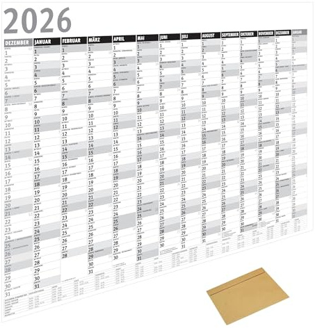 MARZEI24® Din A1 Wandkalender für 2026, 14 Monate, Jahreskalender Monatsübersicht, (84,1 cm x 59,4 cm),Planer Termine, für Büro usw. Jahresplaner, Monatsplaner, Familienkalender, Kalender gefaltet