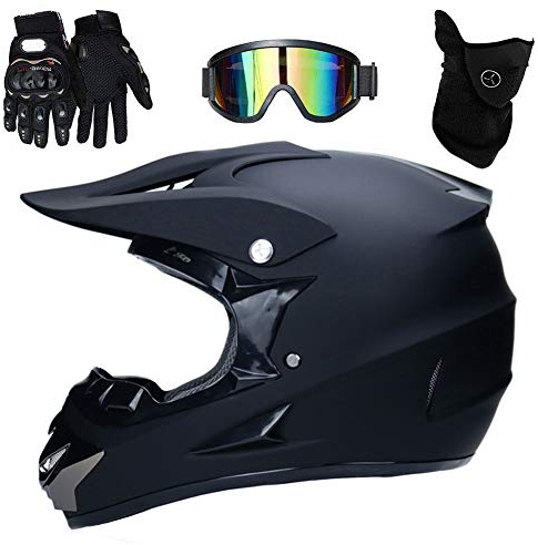 UIGJIOG Motocross Helm Matte Schwarz, Herren Crosshelm mit Brillen Maske Handschuhe, Unisex Fullface Cross Helm Downhill Quad Enduro ATV Motorrad Schutzhelm für Herren Damen (S(52~53cm))