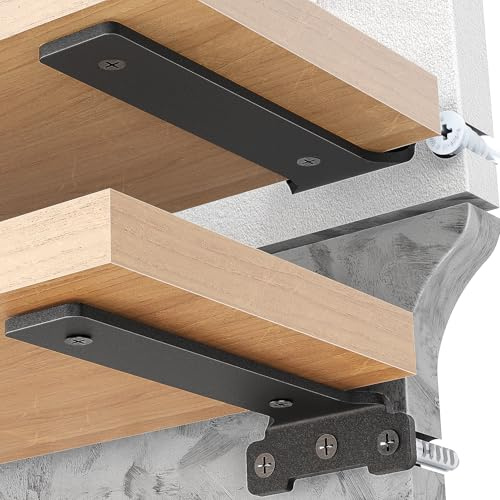 Yeabett 4 stück Regalhalter 15cm, Regalträger Metall mit Schrauben, 70 Kg Tragkraft, Schwarz
