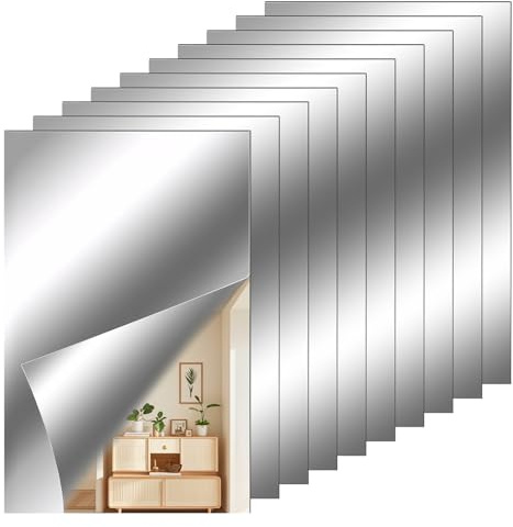 QESSUVNC 10 Stücke Spiegelfolie Selbstklebend Spiegel, Flexibler Klebespiegel Nicht Glas Spiegelfliesen Selbstklebend Fliesenspiegel Wandaufkleber für DIY Hause Badezimmer Wanddekoration (4 x 6 Zoll)