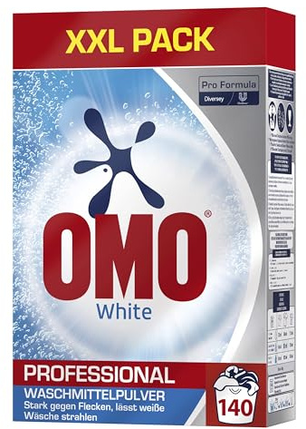 Omo Professional White Waschmittel Pulver 7 kg – Hochwirksames Vollwaschmittel für weiße Wäsche, starke Fleckentfernung & strahlendes Weiß, Waschpulver Großpackung für bis zu 140 Wäschen
