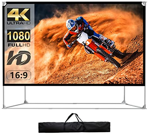 150 Zoll 16:9 HD 4K Leinwand für Heimkino & Outdoor – Faltbar, Winddicht, Tragetasche, inkl. Ständer & Montagezubehör