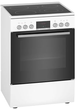 Bosch HKR39C220 Serie 4 Elektro-Standherd, 60 cm breit, EcoClean Direct Reinigungshilfe, 3D Heißluft Backen auf 3 Ebenen, LED-Display-Steuerung, Erweiterbare Kochzone für großes Kochgeschirr, Weiß