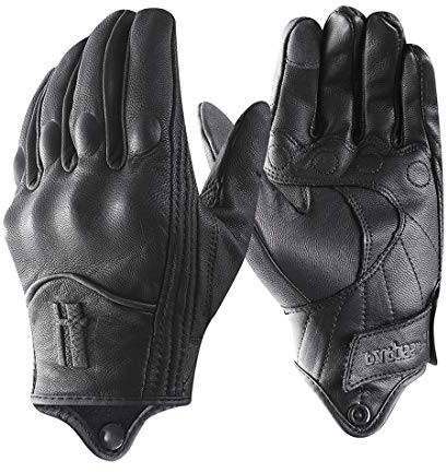 Harssidanzar Herren Vollfinger Ziegenleder Leder Touchscreen Motorradhandschuhe GM028E, Schwarz(aktualisierung),Größe XL