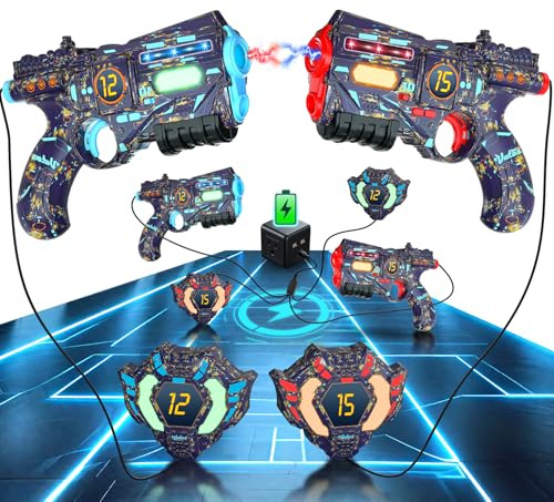 VATOS Wiederaufladbares Laser Tag Set mit 2 Pistolen und 2 Westen - Infrarot Echtzeit Daten SYNC Laser Tag Pistole mit leuchtendem Licht, Lazer Tag Spiel für Erwachsene Jungen Mädchen von 6-12 Jahren