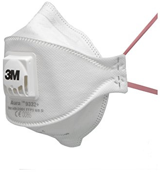 3M Aura 9332+, FFP3 Atemschutz-Maske, Einwegmaske mit höchster Schutzstufe FFP3 für maximalen Schutz, 5 Stück, Weiß