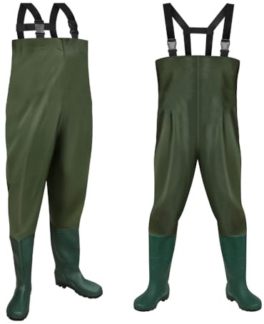 Jiubiaz Wathose 70D Nylon Composite PVC Angelhose, mit rutschfesten Gummistiefeln, Teichhose, Hochwasserhose, geeignet für Baustellen, Angeln, Bauernhöfe, Gärten（XL）
