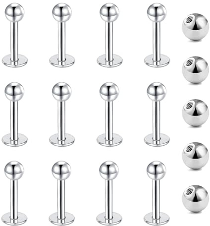 Gojewen 12er Lippenpiercing Stecker 1,2mm Chirurgenstahl Piercing Lippe Labret Helix Tragus Stud Silber 6mm