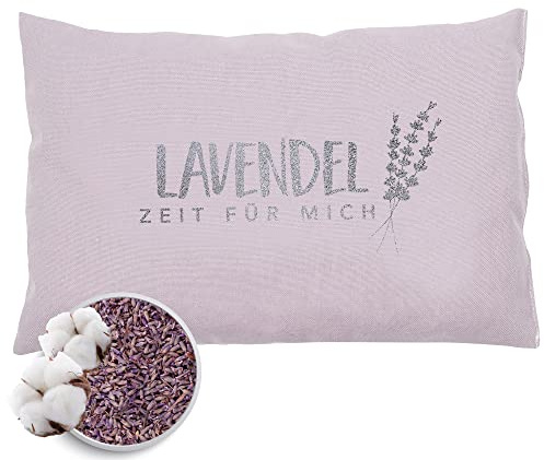 HERBALIND Lavendelkissen Zeit für Mich 30x20 cm Schlafkissen mit Füllung - Duftkissen zum Schlafen, 100% Baumwolle, Kräuterkissen mit Lavendel ohne Chemie - Dekokissen - Geschenk für Frauen